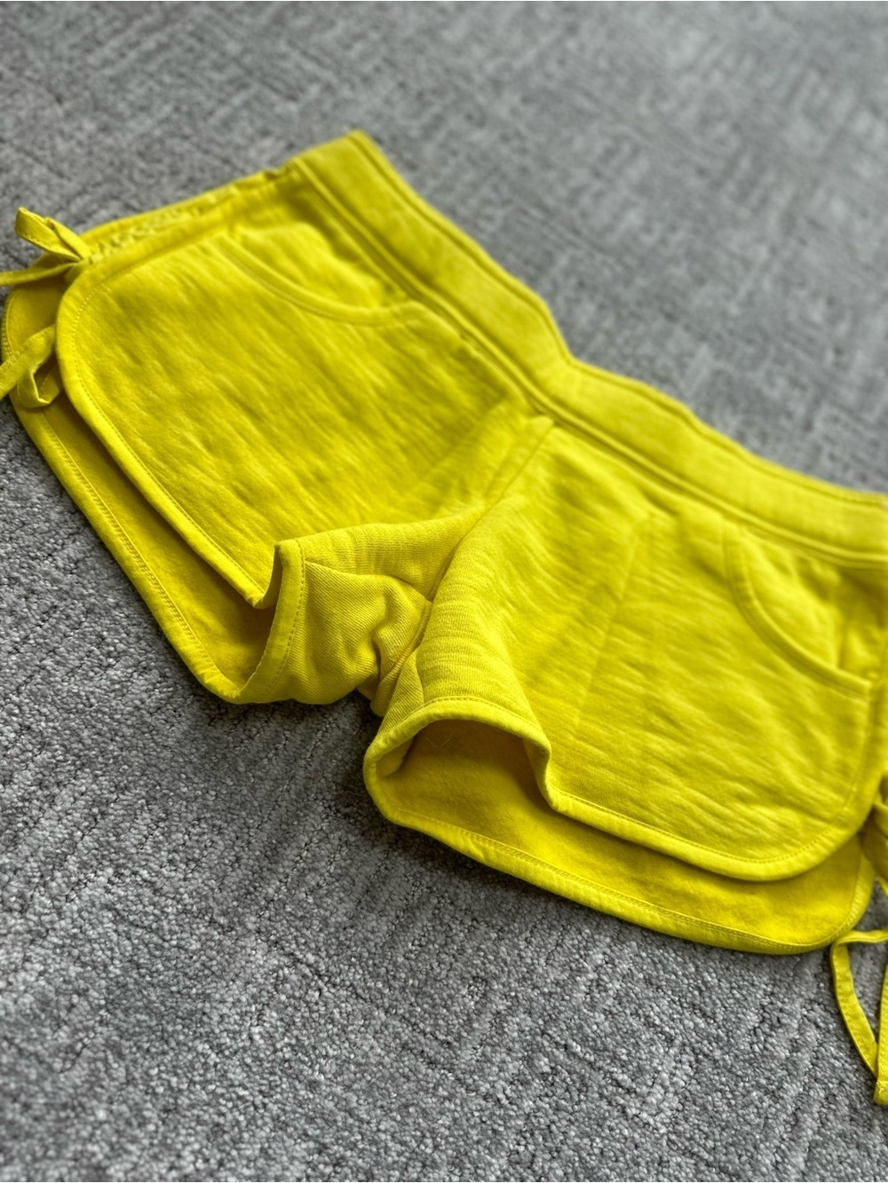 Powder Room Bright Yellow Drawstring Shorts Small Fleece Lined Cotton Blend Y2K - Picture 3 of 11